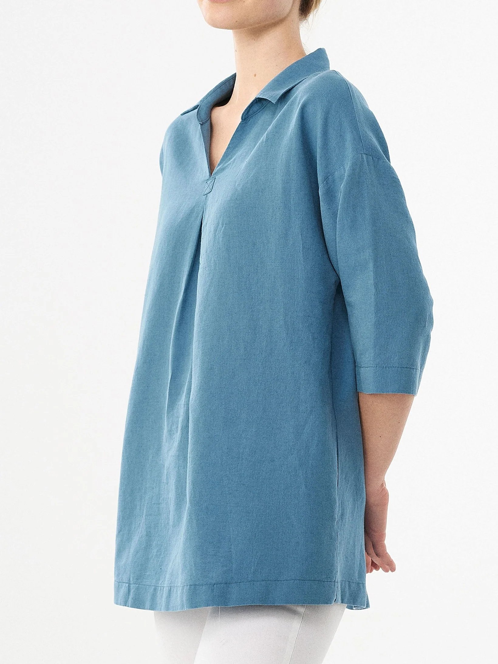 Cotton Linen Solid Color V-NECK Top