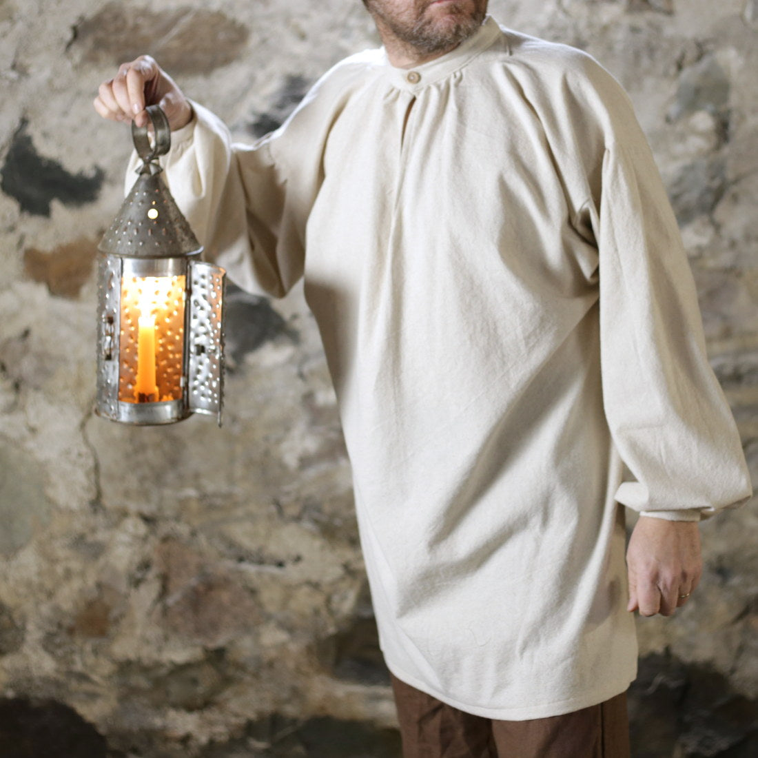 Banded Collar Shirt in Coarse Linen