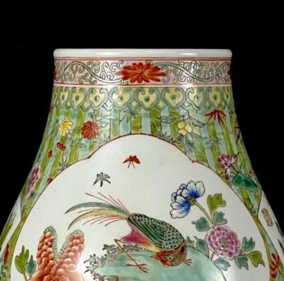 Kangxi Signed Old Chinese Famille Rose Vase W/bird Q141