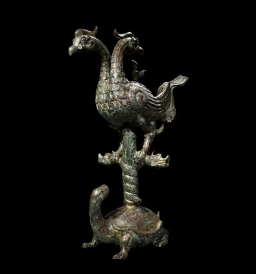 62CM Old Chinese Bronze Statue Incense Burner w/bird N4262