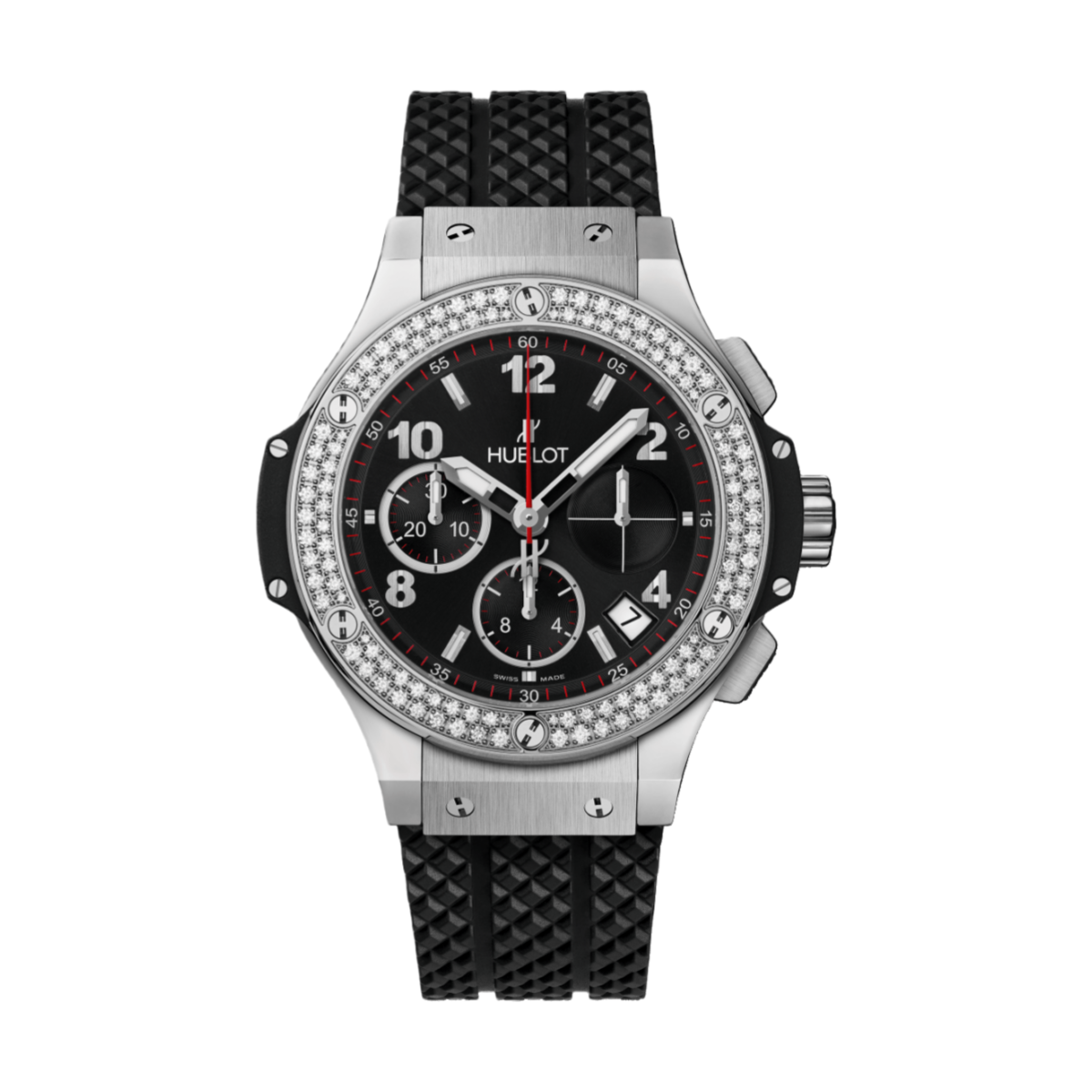 Hublot Big Bang 41mm Watch 341.SX.130.RX.114  Black Dial & Diamond Bezel in Stainless Steel Case, Black Structured Rubber Strap
