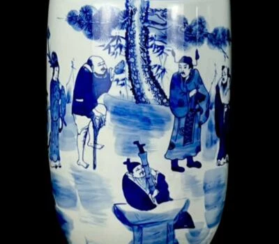 42CM Kangxi Signed Old Chinese Blue and White Vase W/ figure N1046