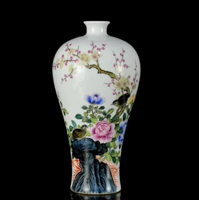 Qianlong Signed Pair Old Chinese Famille Rose Vase W/bird CK658