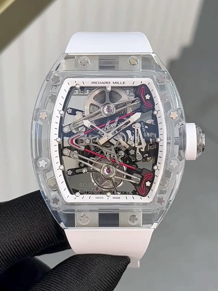 【7A Quality】Richard Mille RM38-02 Richard Mille Tourbillon Movement Edition Crystal White Rubber Strap