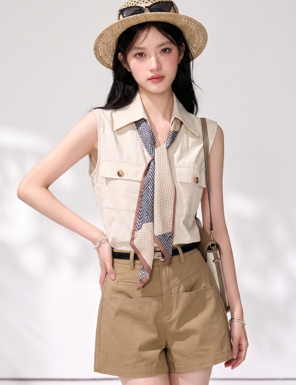 Slim summer cotton linen scarves lapel temperament tops