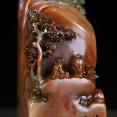 288G Old Chinese Shoushan Stone Seal Stamp Statue w/figure N2248