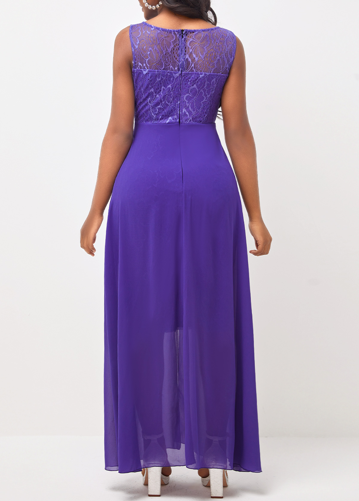 Chiffon Cutout Lace Patchwork Lavender Dress
