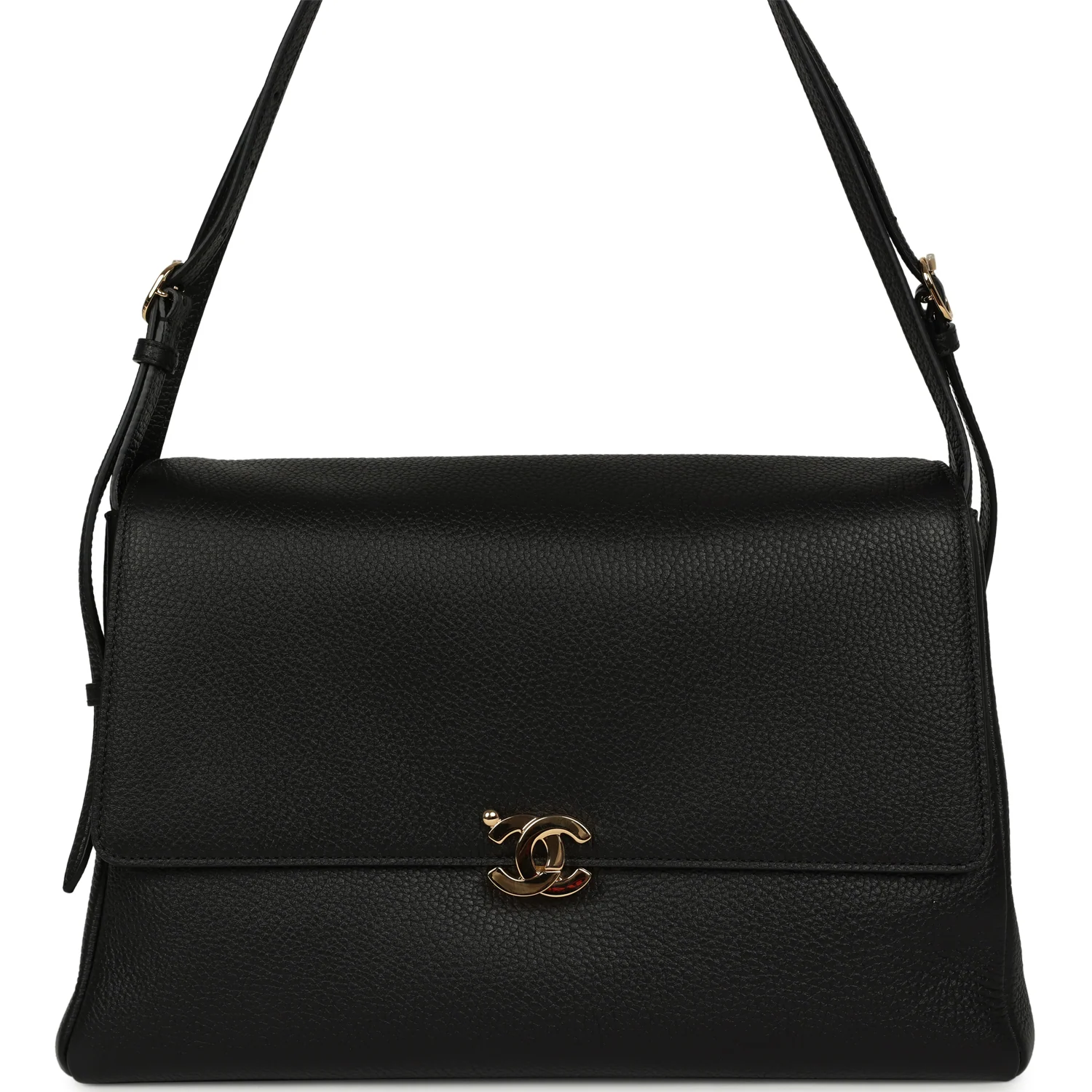 CHANEL Trapezoid Maxi Flap Bag Black Grained Calfskin Gold Hardware