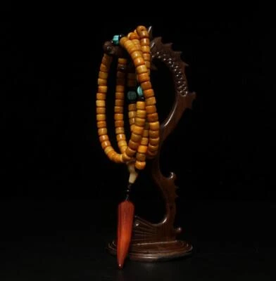 117G 108 Beads Fine Chinese Carved Nephrite Cow Necklace