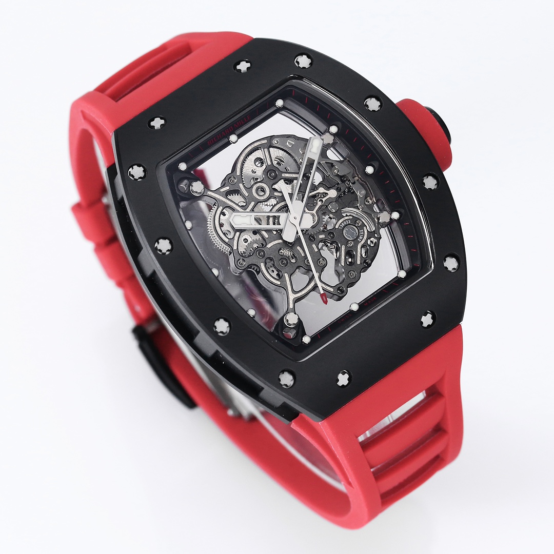 【7A Quality】Richard Miller RM 055 RMUL2 NTPT Carbon Fiber Red Rubber Strap
