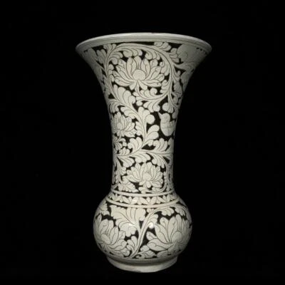 36CM Old Chinese Cizhou Yao Cizhou Kiln Vase w/ flower Q1123