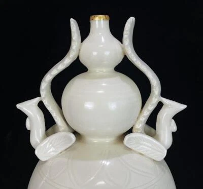 33CM Old Chinese Ding Yao Ding Kiln Gourd Vase w/flower N518
