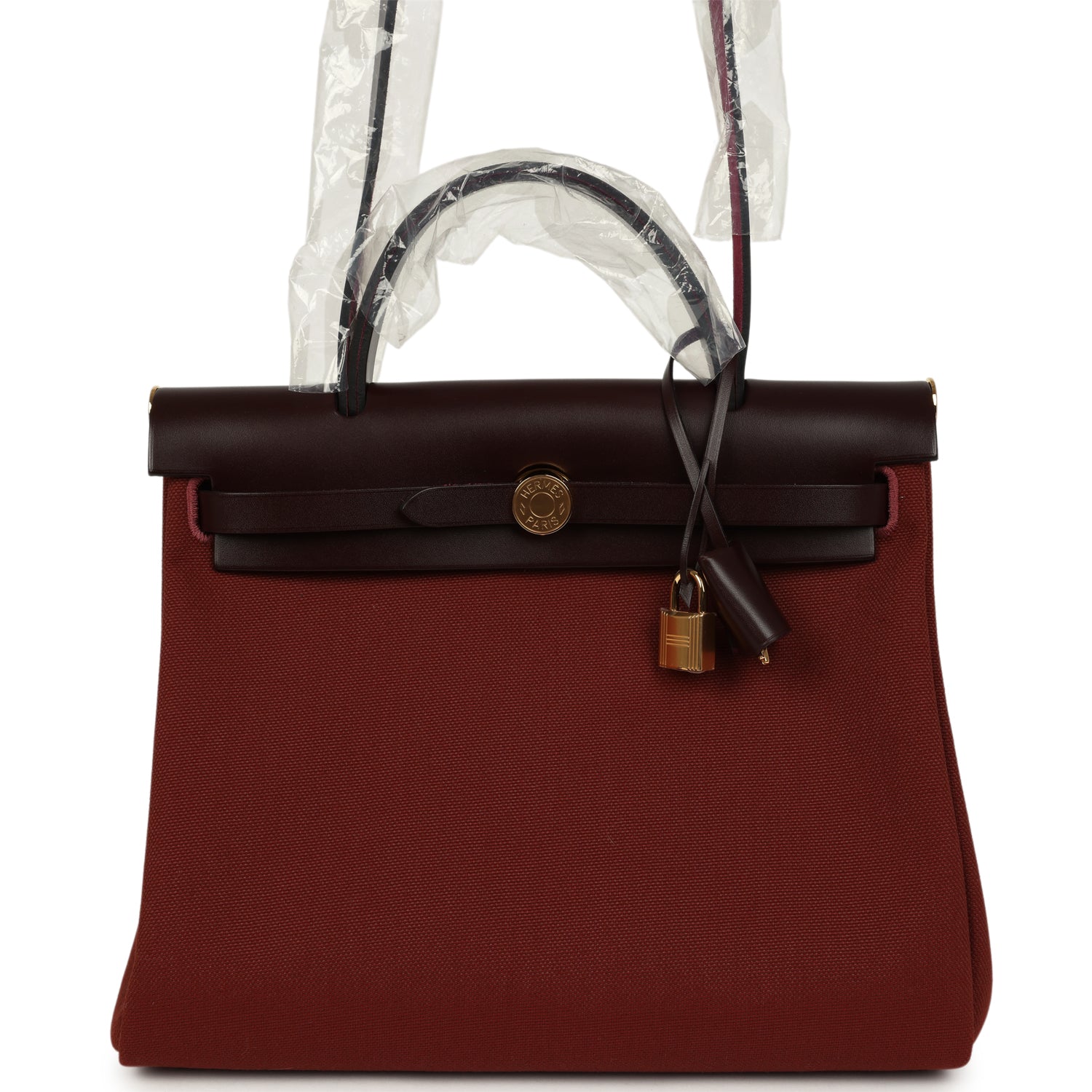 HERMÈS Herbag Zip 31 PM Rouge H Militaire Canvas, Rouge Sellier Vache Hunter Gold Hardware