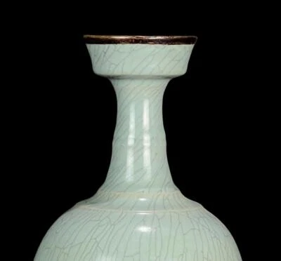 28CM Signed Old Chinese Ru Yao Ru Kiln Vase w/poem N641