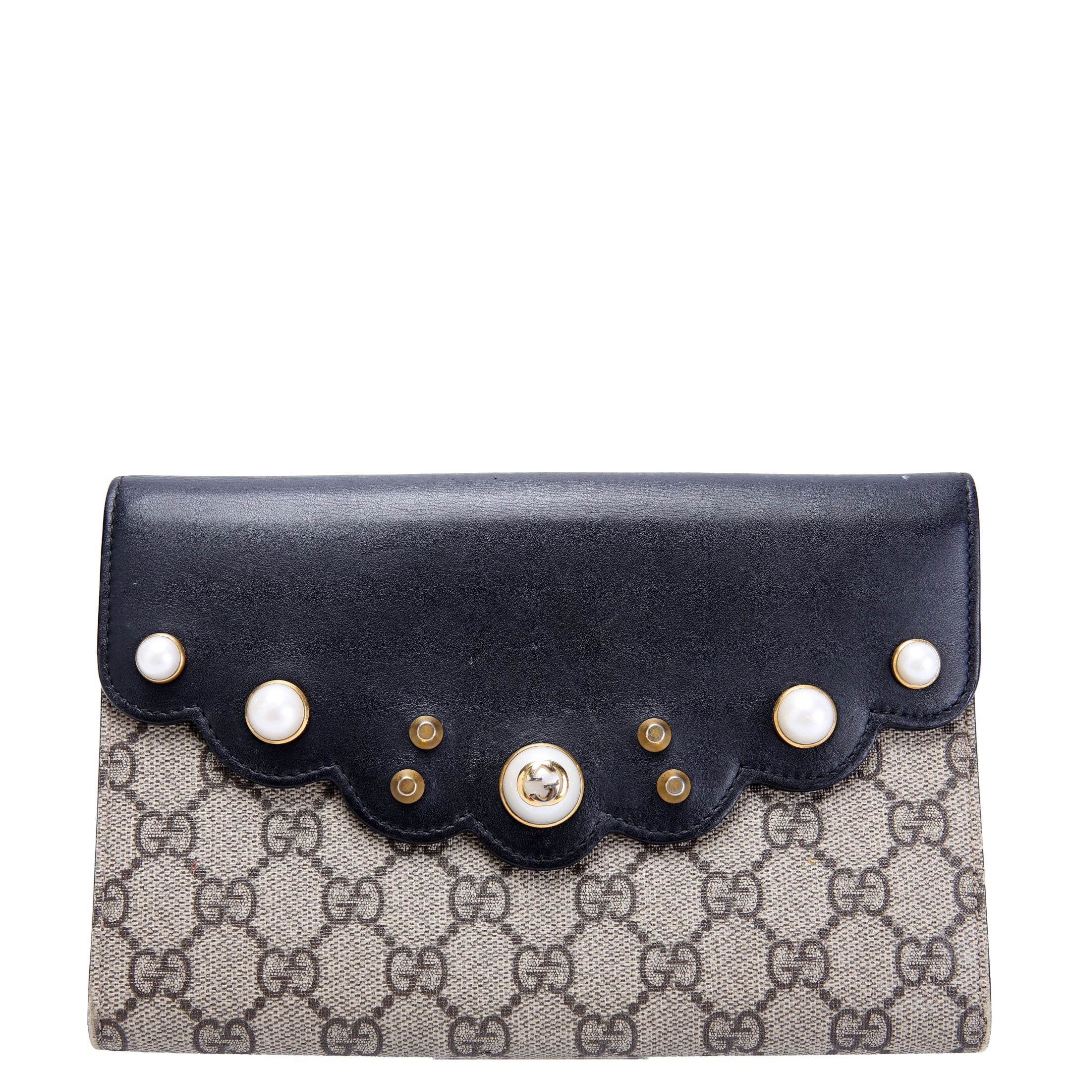GUCCI 431476 GG Supreme Pearly Mini Clutch Black