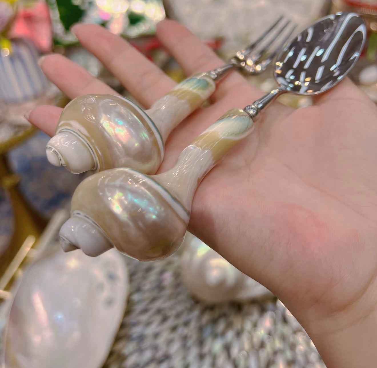 Natural Conch Shell Spoon & Fruit Fork Set