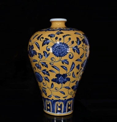 Xuande Signed 45CM Old Chinese Blue and White Vase W/flower N4311