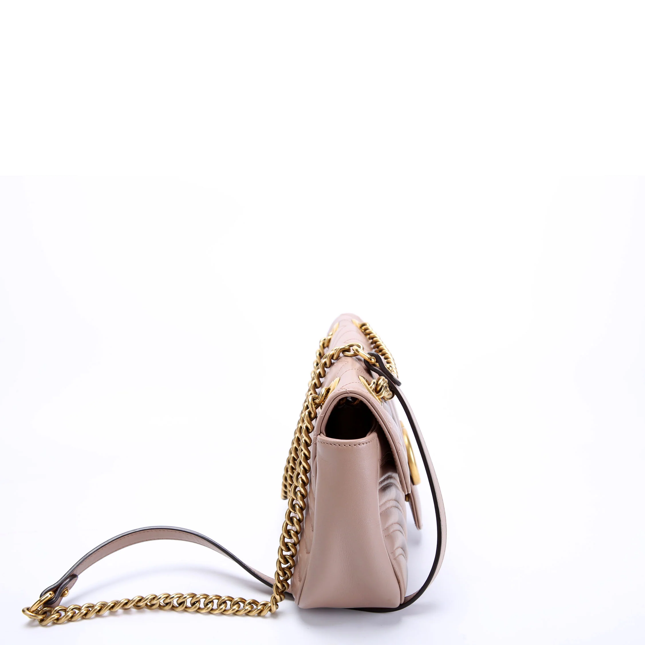 GUCCI 443497 Marmont Leather Shoulder Small Flap Taupe