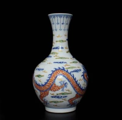 42CM Kangxi Signed Chinese Blue and White Vase W/dragon
