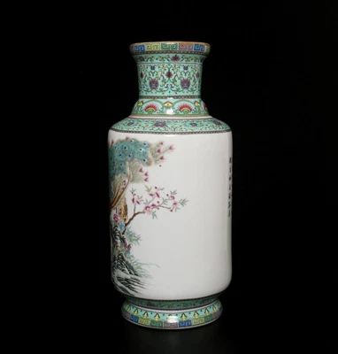 42CM Qianlong Signed Antique Chinese Famille Rose Vase W/phoenix