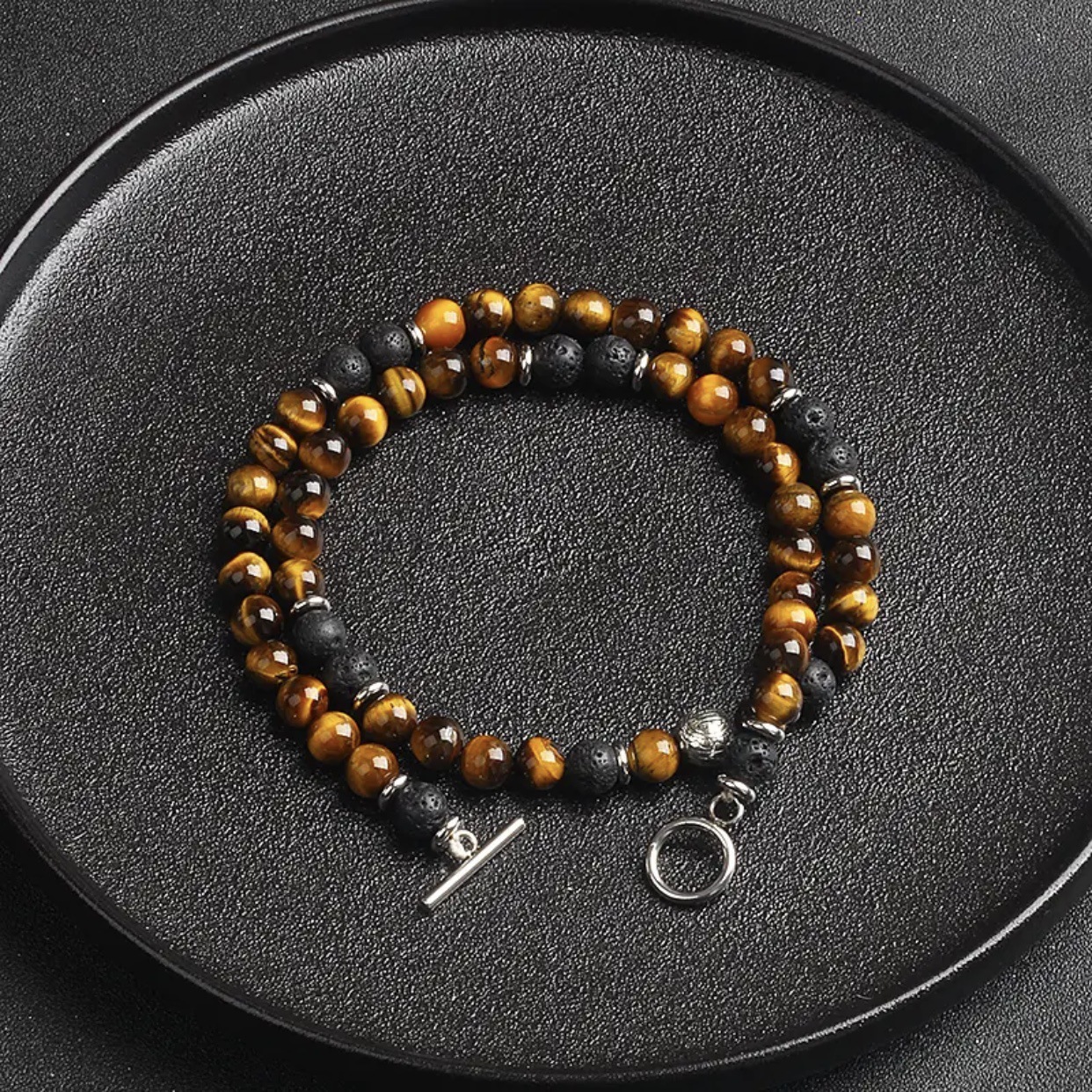 Men's Retro Brown Beaded Necklace