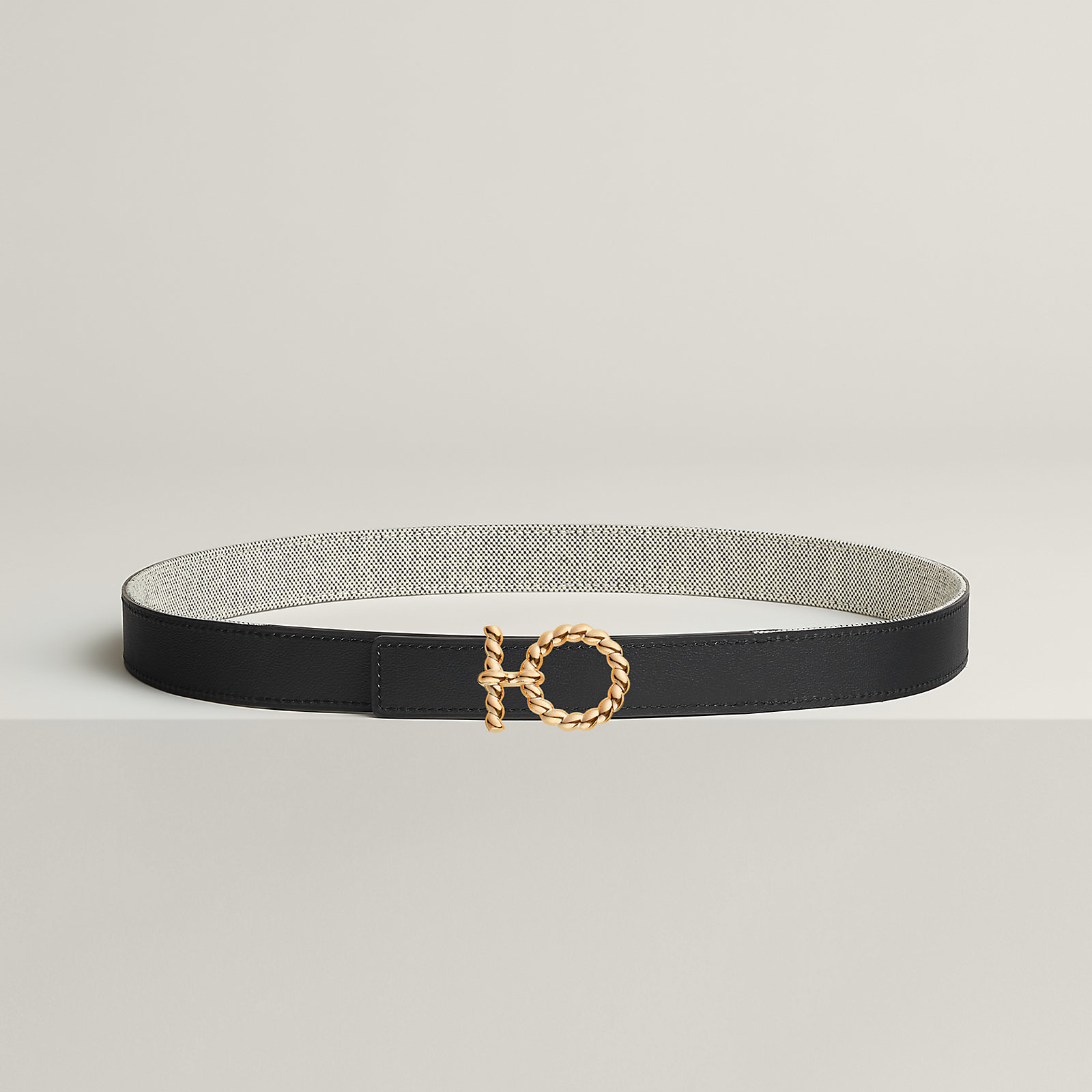 Flot Godronne belt buckle & Toile H Plume leather strap 24 mm