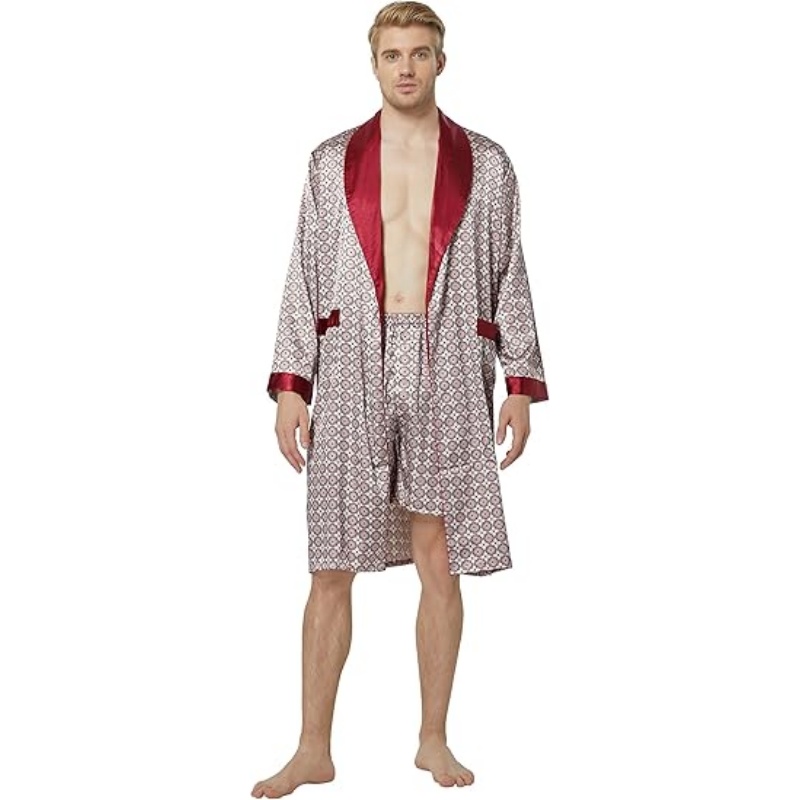 Men's Lightweight Satin Kimono Bathrobe Set
