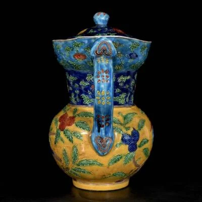 Yongle Signed Old Chinese Fahua Color Teapot W/bird N3262