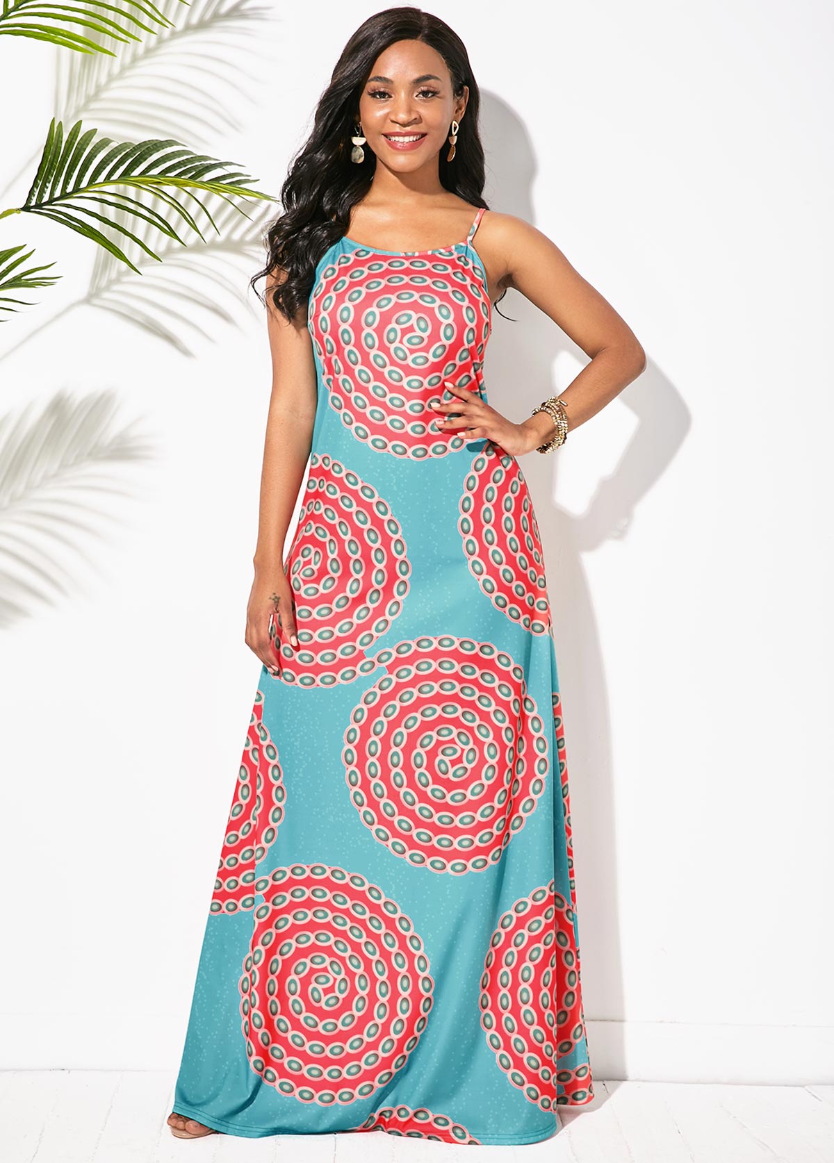 Blue Tribal Print Spaghetti Strap Dress