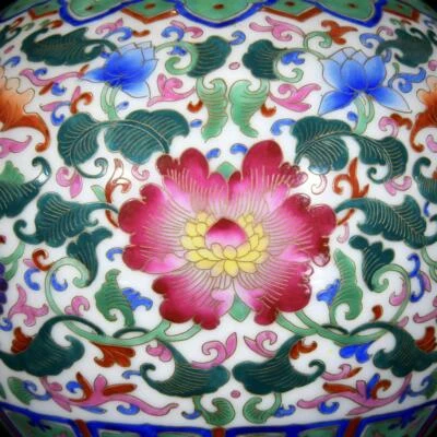 34CM Qianlong Signed Old Chinese Colour Enamel Gourd Vase W/flower N3470