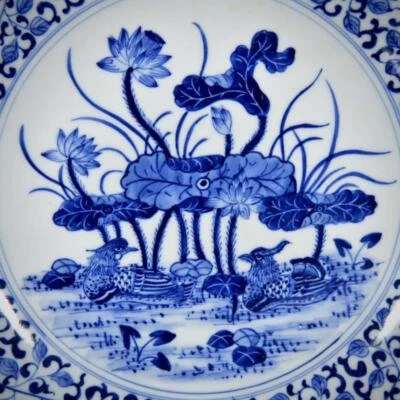 Kangxi Signed Old Chinese Blue and White Dish W/duck N3632