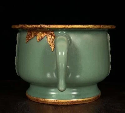 Old Chinese Song Longquan Kiln Gilding Incense Burner w/ear N190