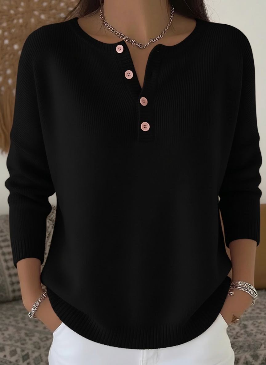 🌲 SALE🔥 Women's Soft Solid Color Henley Collar Sweater Top