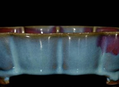 Fenghua Signed Old Chinese Jun Yao Jun Kiln Brush Washer w/poem N2003