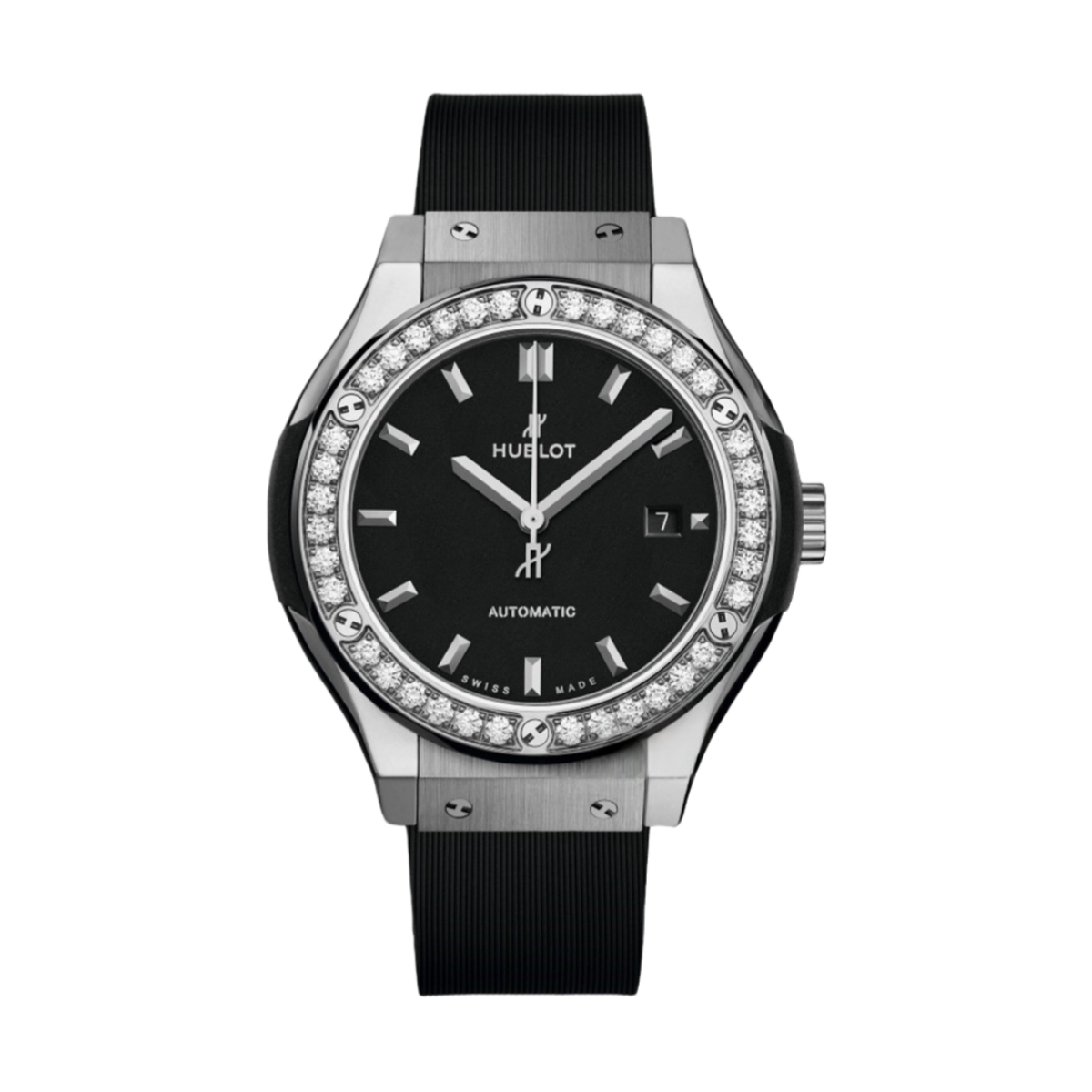 Hublot Classic Fusion 33mm 582.NX.1170.RX.1204 Titanium Diamond Bezel Black Dial