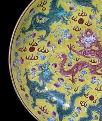 Old Yongzheng Signed Chinese Famille Rose Bowl Dish W/dragon N842