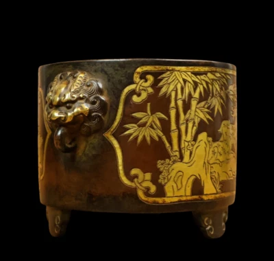 Xuande Signed Old Chinese Red Copper Handmade Incense Burner w/lion N3789