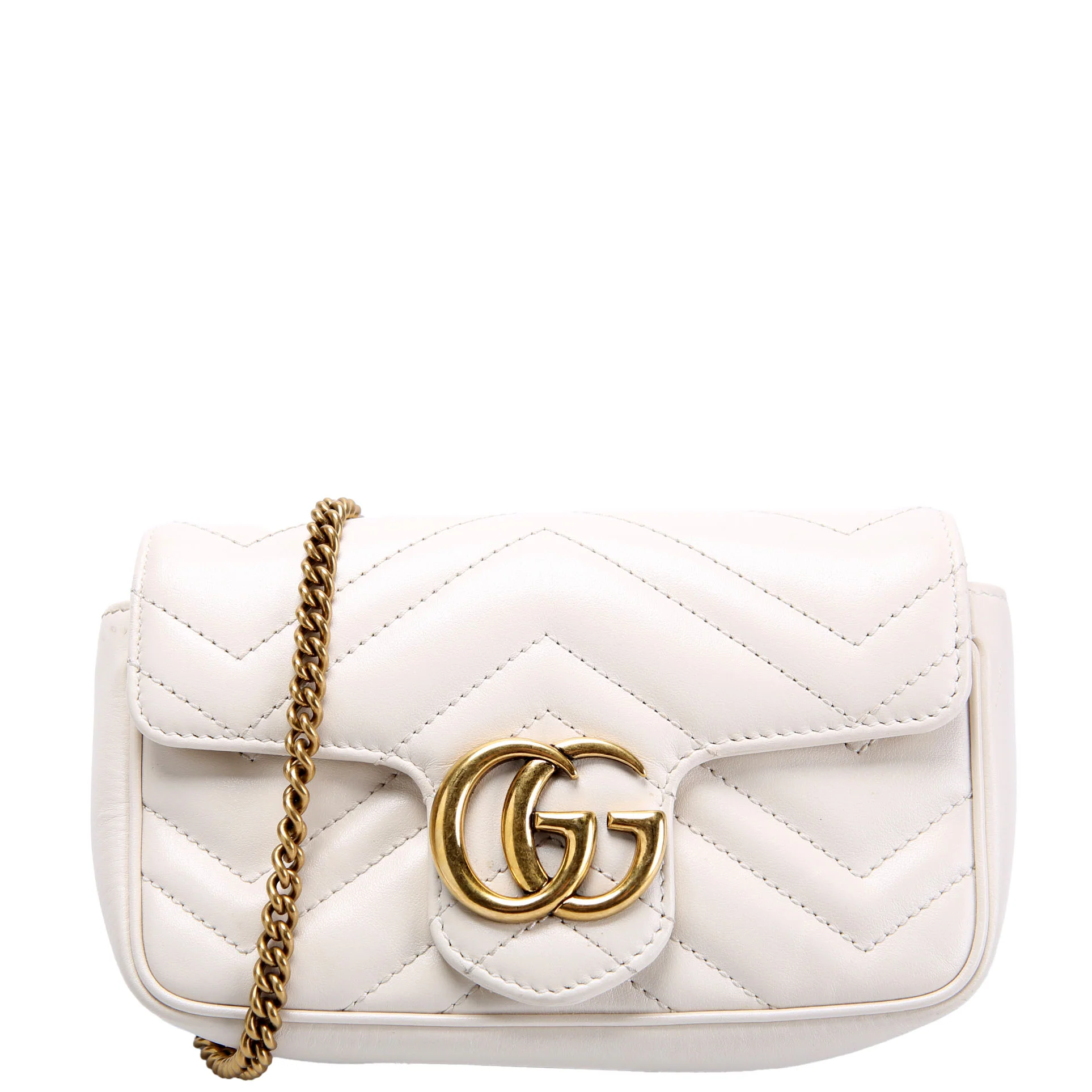 GUCCI 476433 Marmont Leather Super Mini Flap Cream