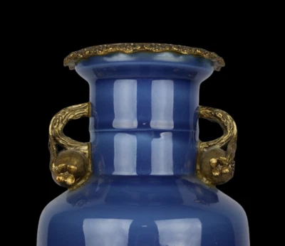 44CM Kangxi Signed Old Chinese Blue Glaze Vase w/pomegranate N3944