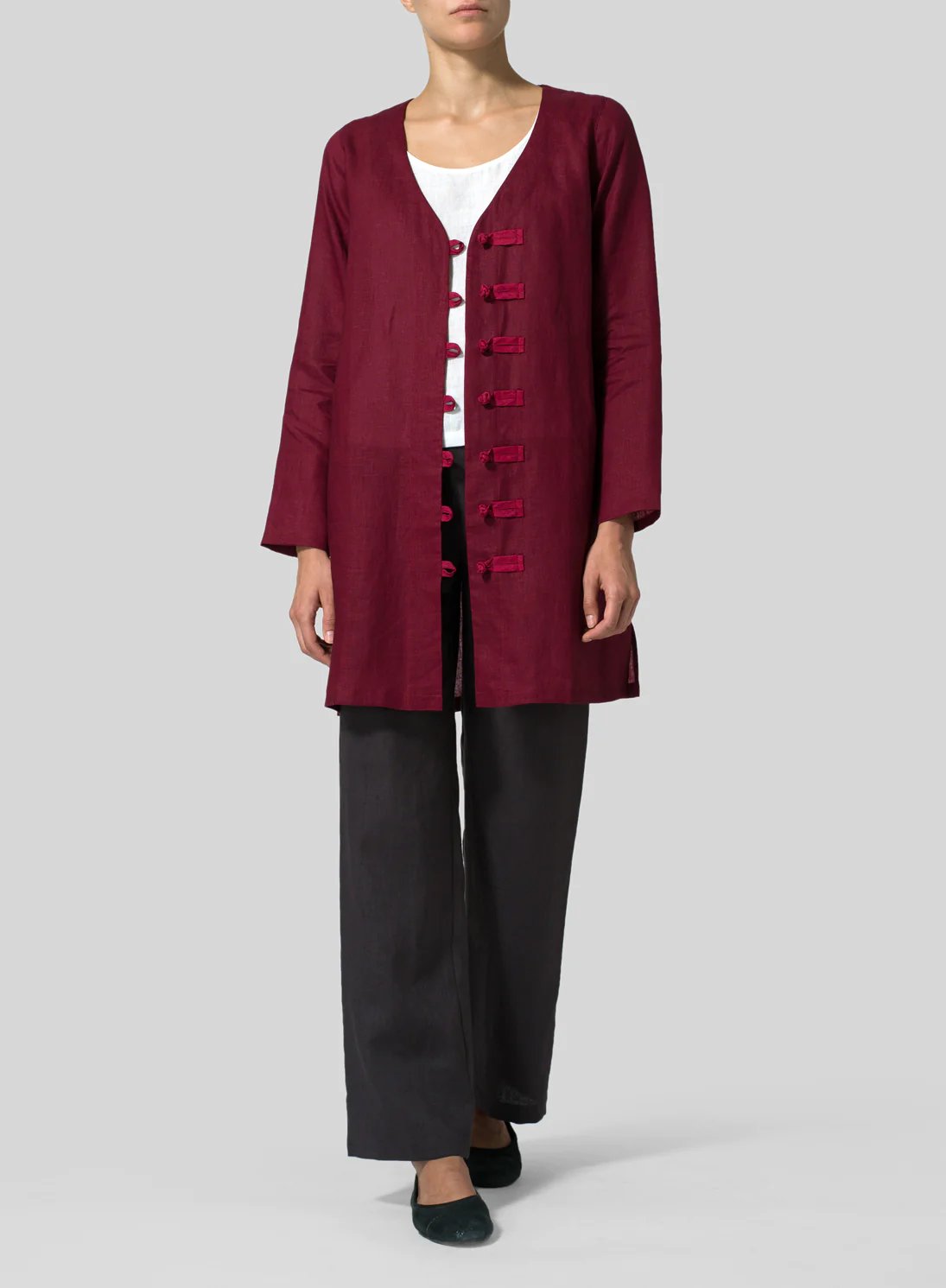 Cotton And Linen Hand-Knotted Button Jacket