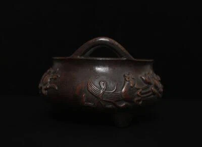 Songyuelv Signed Old Chinese Bronze or Copper Incense Burner w/louts flower