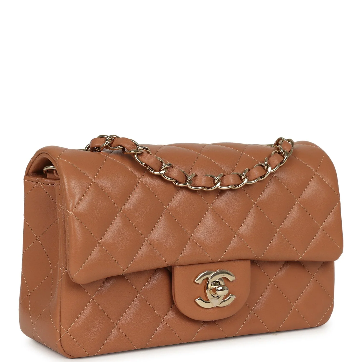 CHANEL Mini Classic Rectangular Flap Bag Caramel Lambskin Light Gold Hardware