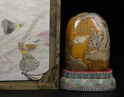 858G Old Chinese Shoushan Stone Seal Stamp Statue w/figure N2253