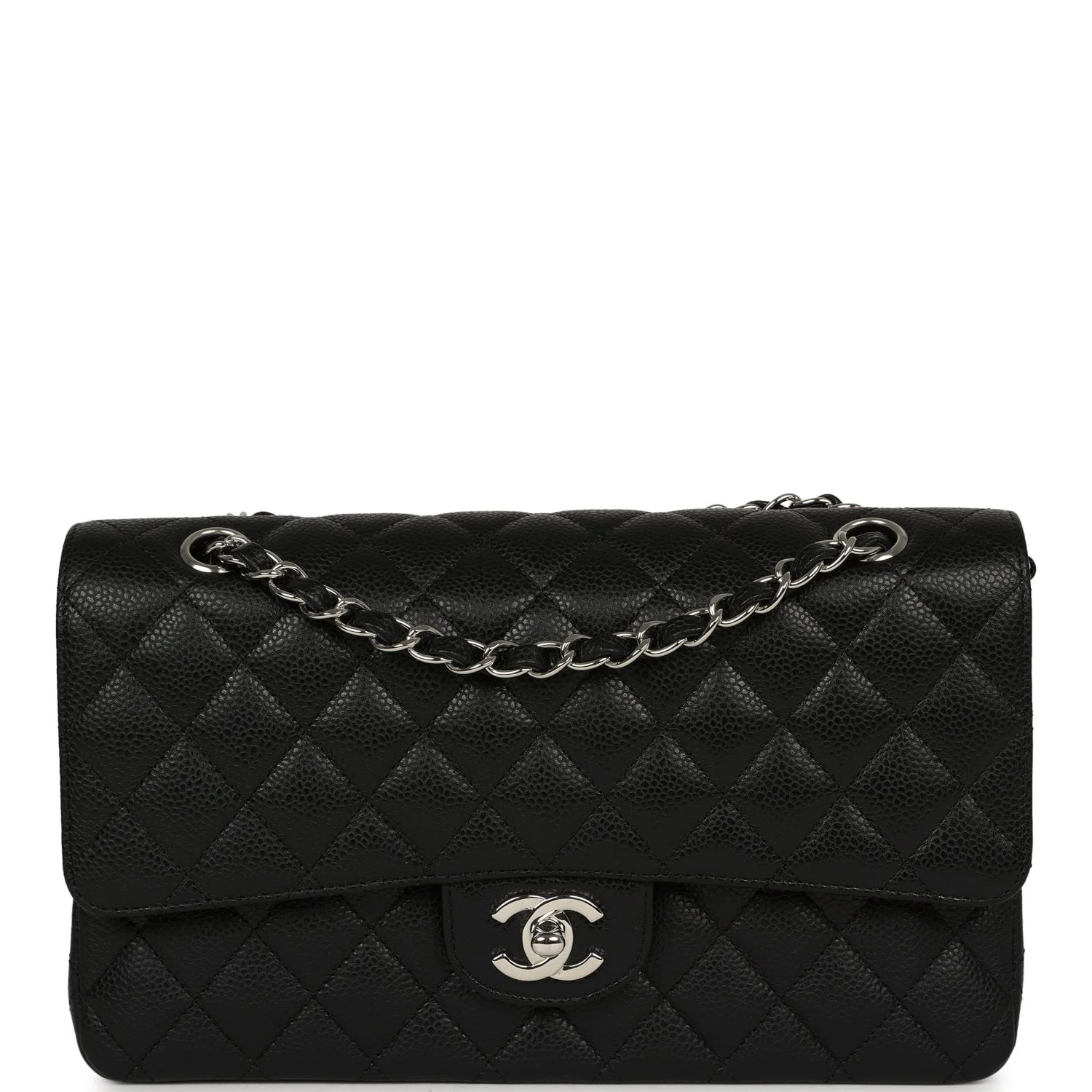 CHANEL Medium Classic Double Flap Black Caviar Silver Hardware