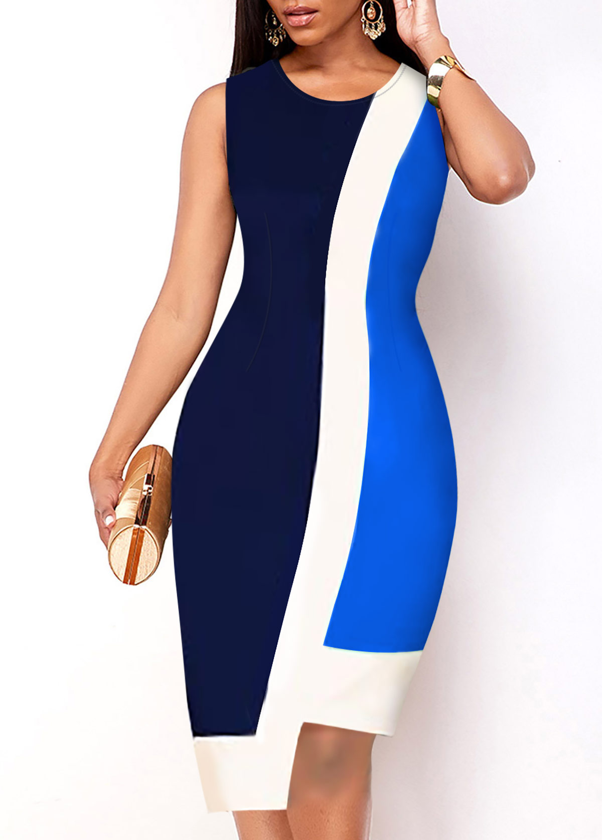 Contrast Asymmetric Hem Sleeveless Dress