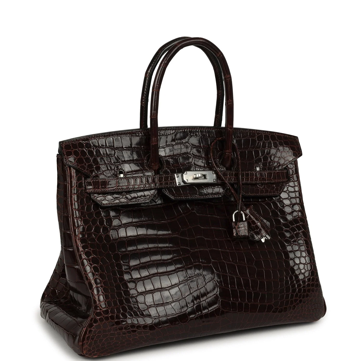 HERMÈS Birkin 35 Havane Shiny Porosus Crocodile Palladium Hardware