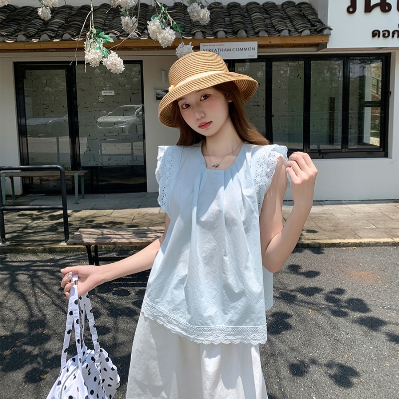 Round neck shirt sleeveless doll shirt for women