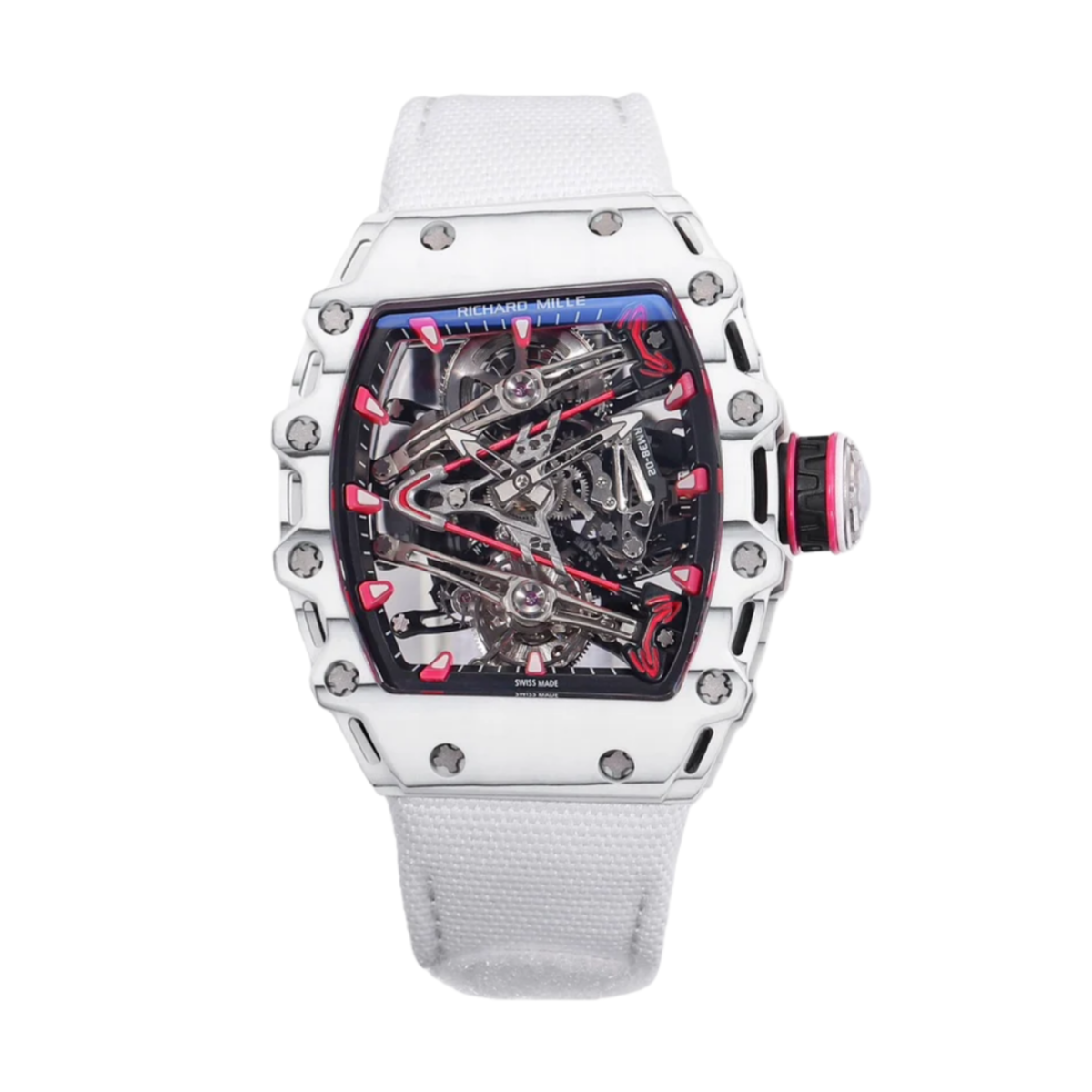 【7A Quality】Richard Mille RM 38 02 Bubba Watson Tourbillon White Case & Fabric Strap