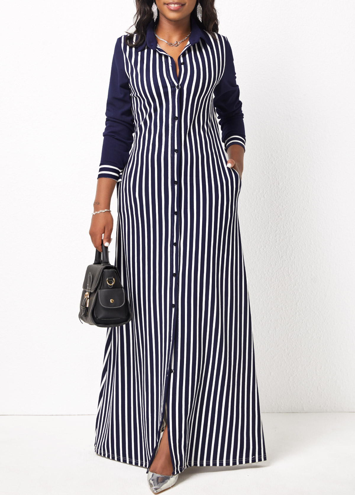 Striped Pocket H Shape Maxi Dress