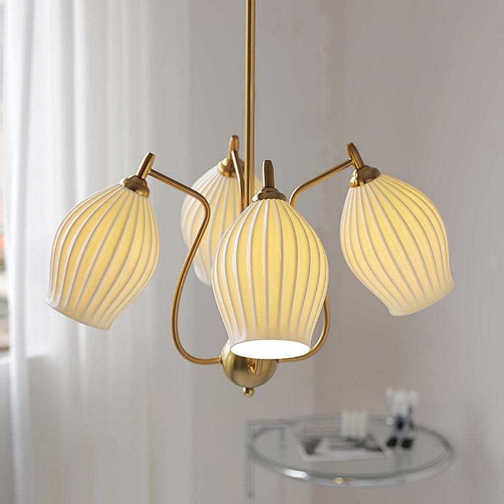 Modern Ceramic Ribbed Chandelier For Dining Room